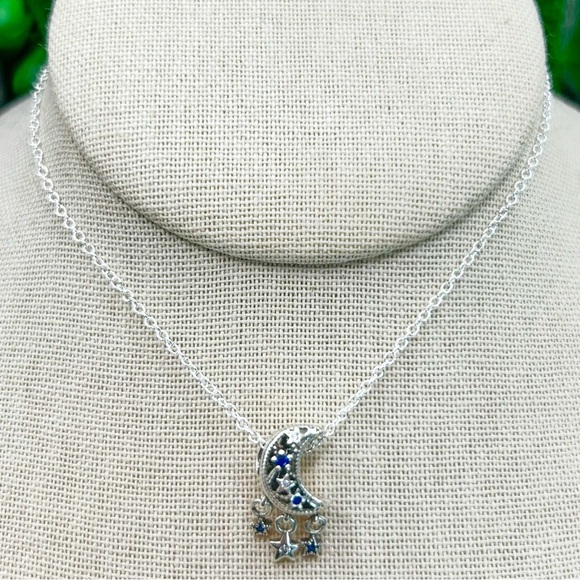 NWOT Sterling silver crescent moon w dangling stars charm pendant necklace 18” - Picture 7 of 8